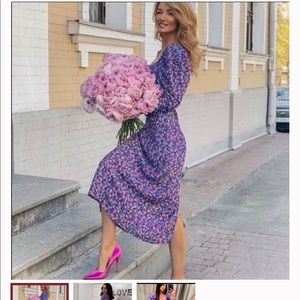 Zara puffy sleeves floral midi dress